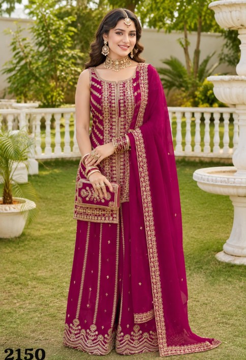 Rani Georgette Embroidered and Sequins Work Palazzo Salwar Suit